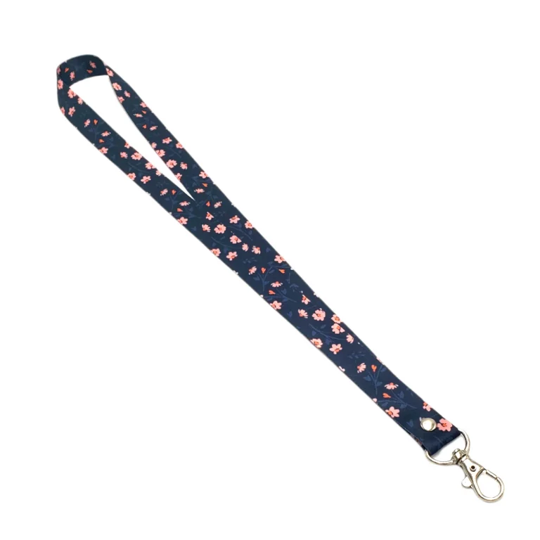 lanyard porta credencial aurisima modelo victoria color azul flores cinta