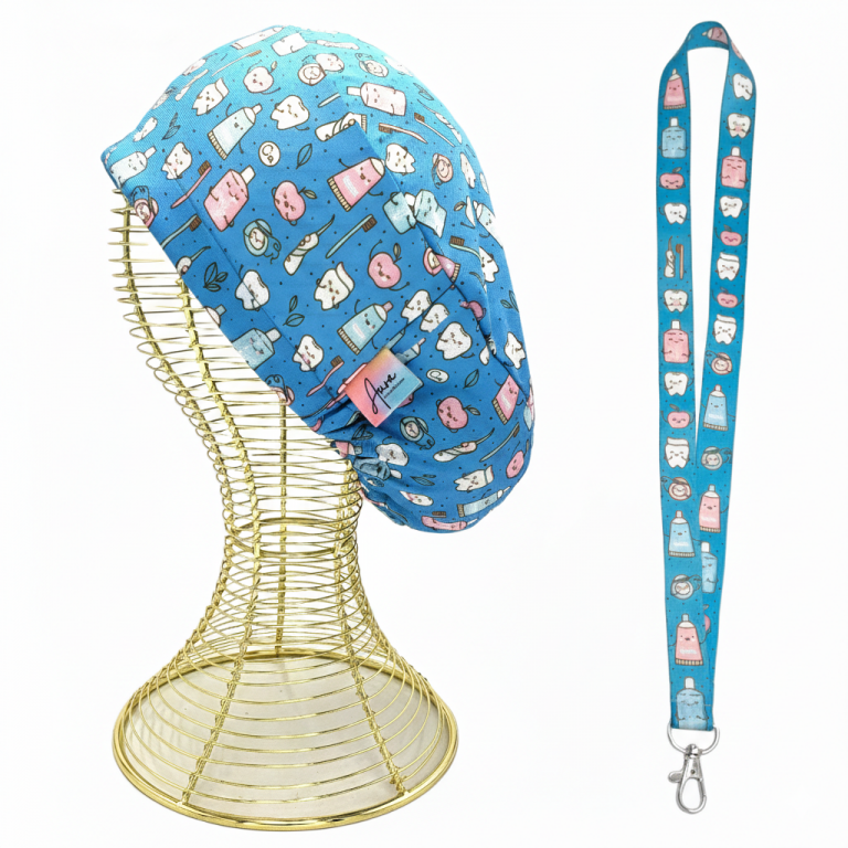 pack-gorro-clinico-landyard-aurisima-modelo-adela-color-celeste-tela-poliester-elasticada-1