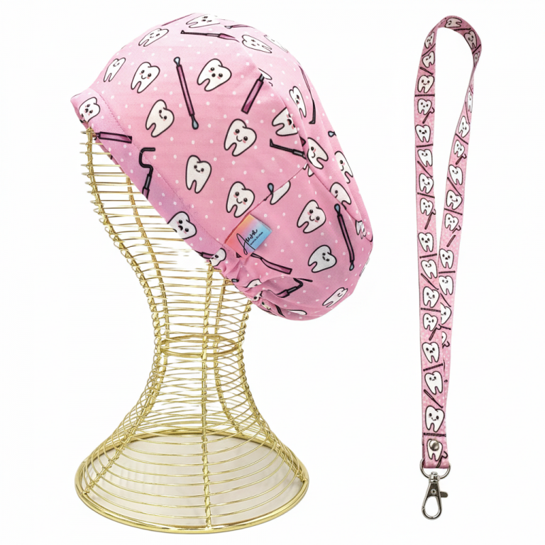 pack-gorro-clinico-landyard-aurisima-modelo-andrea-color-Rosado-tela-poliester-elasticada-1