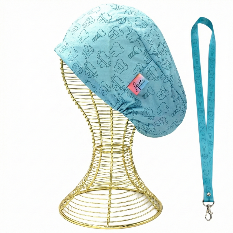 pack-gorro-clinico-landyard-aurisima-modelo-cecilia-color-celeste-tela-poliester-elasticada-1