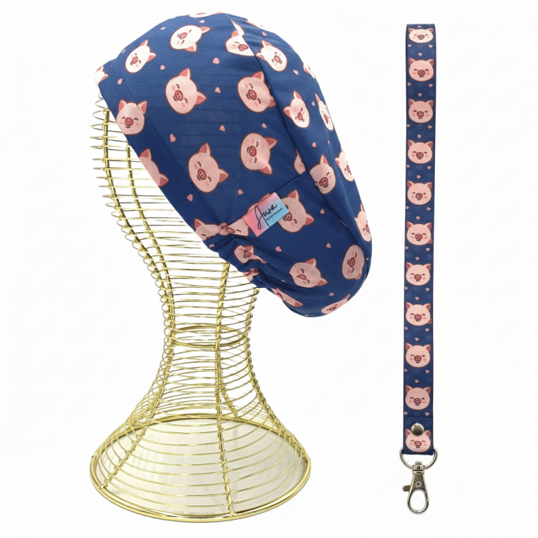 pack-gorro-clinico-landyard-aurisima-modelo-pig-color-azul-tela-poliester-elasticada