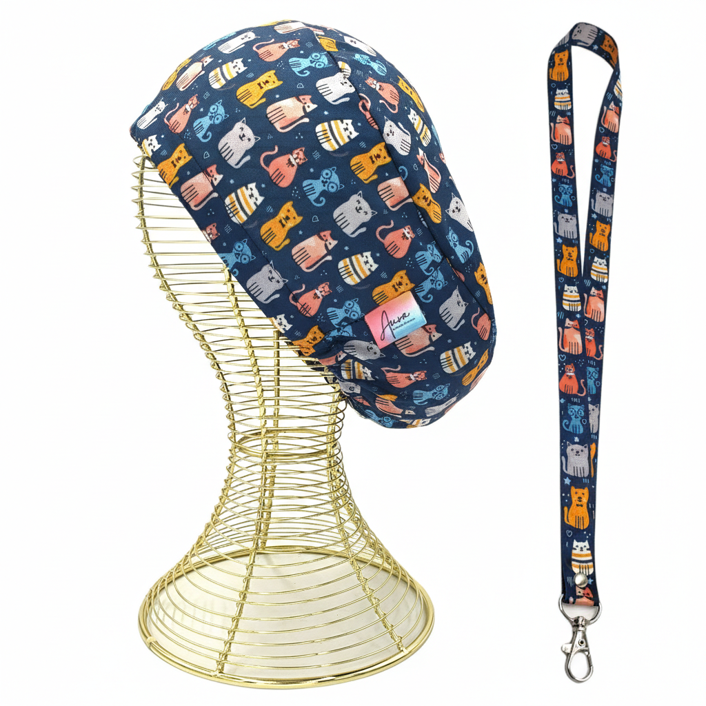 pack-gorro-clinico-landyard-aurisima-modelo-bastet-color-azul-tela-poliester-elasticada-1